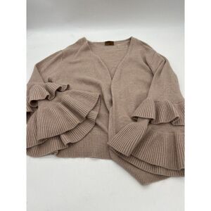 POL ruffled bell sleeve open cardigan Cream wool blend rabbit hair size small